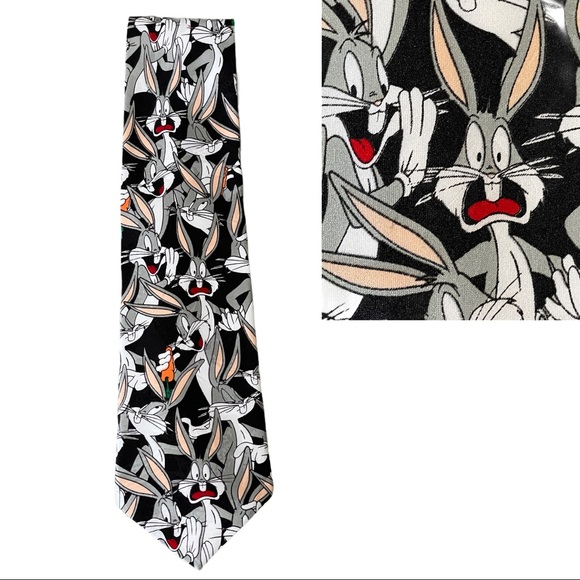 Vintage silk tie Looney Tunes Mania Bugs Bunny necktie Novelty tie Satin - Picture 5 of 5